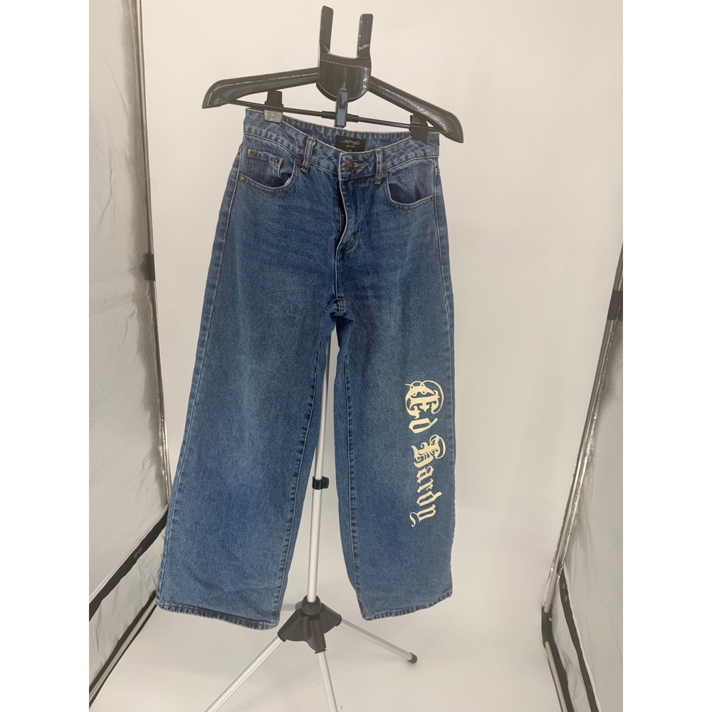 Ed Hardy Jeans Womens 26 Blue Excellent Wide Leg Tattoo Born Free